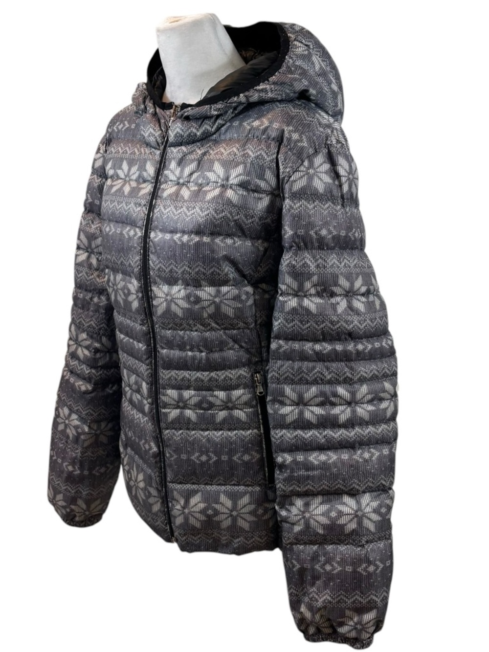 Ladies Halifax Traders Down‎ Hooded Snowflake Print Jacket Size XL